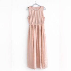 Peserico Sleeveless Silk Bodice‎ Cotton Pleated Maxi Dress Ballerina Pink  IT 46